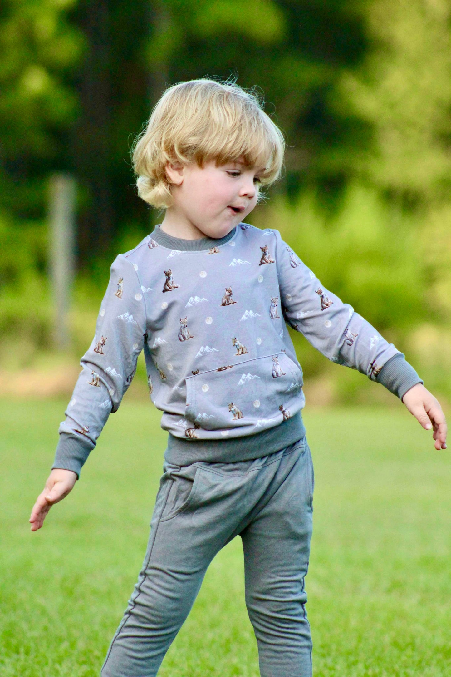 Crewneck Pullover in 'Little Grey Wolf'